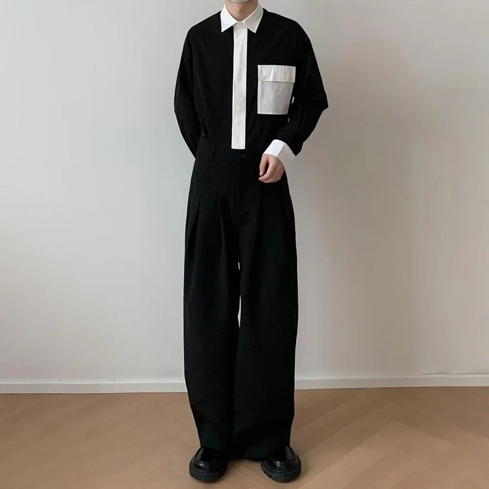 HEARUJOY  -  Mens Suit Trousers Pocket Casual Wide Leg Pants Summer Office Business All-Match Elegant British Straight Pants Men'S Clothing