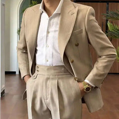 HEARUJOY  -  Men Suit Designers Slim Fit Business Casual Striped Double Breasted Suit Set Trend Traje Novio 2025 Men Tuxedo Suit Grooms Suit