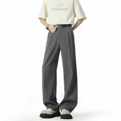 HEARUJOY  -  Men's Straight Baggy Casual Pants Korean Slit Personality Suit Trousers Fashion Formal Business Male Streetwear Gray Black