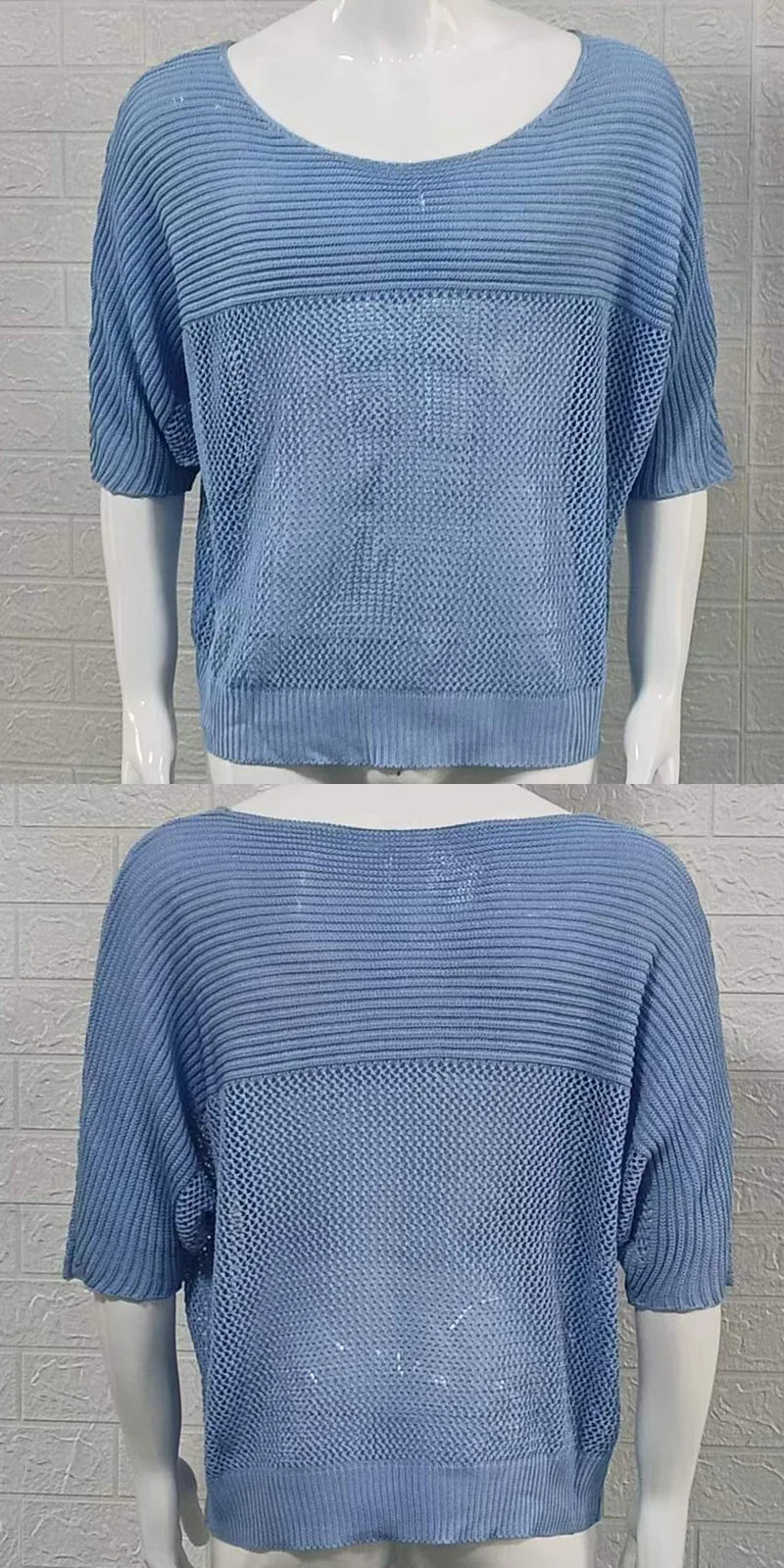 HEARUJOY  -  Summer Thin Hollow Out Knitted T Shirt For Men Round Neck Short Sleeved Pullover Top Fashion Casual Knitwear T-shirts Streetwear