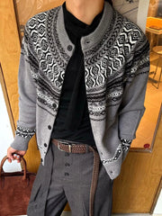 HEARUJOY  -  Stylish Men's Knitting Jacket Coat Autumn Winter Casual Stand Collar Button-up Cardigans Men Sweatercoats Vintage Crochet Coats