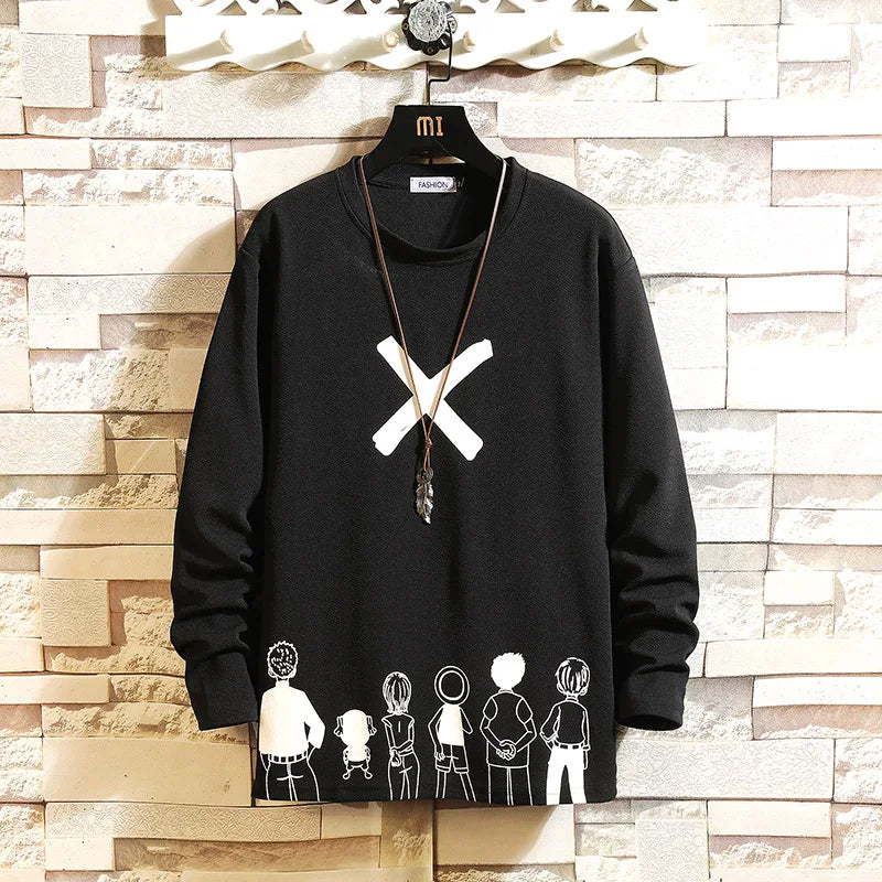HEARUJOY  -  Autumn Spring Black White Tshirt Top Tees Classic Style Brand Fashion Clothes OverSize M-5XL O NECK Long Sleeve T Shirt Men'S