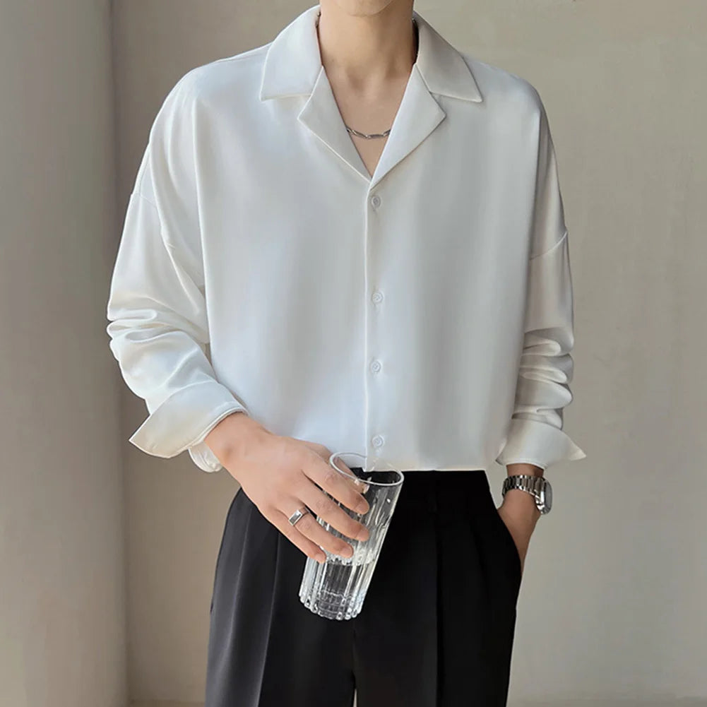 HEARUJOY  -  Casual Drape Shirt Trendy Button Up For Everyday Wear Casual Drape Shirt For Men All Seasons Wear Daily Use Apparel