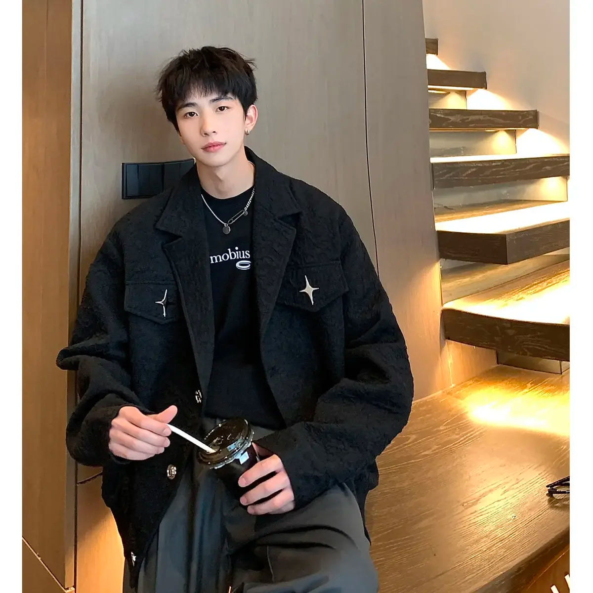 Hearujoy Men's Clothing Vintage Blazer Collar Coat Men's Spring and Fall American Niche Design Pilot Jacket High Street Fashion Jacket
