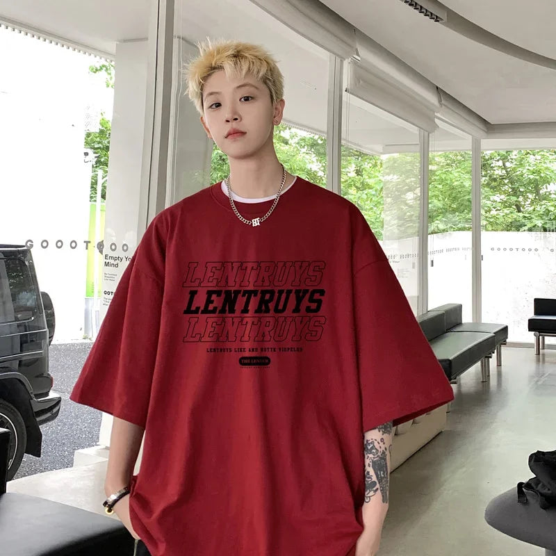 HEARUJOY  -  T Shirt Oversized Cotton For Men White 5XL Men's Letter Print T-shirts Male Casual Wear Summer Tee Shirts Unisex Big Size