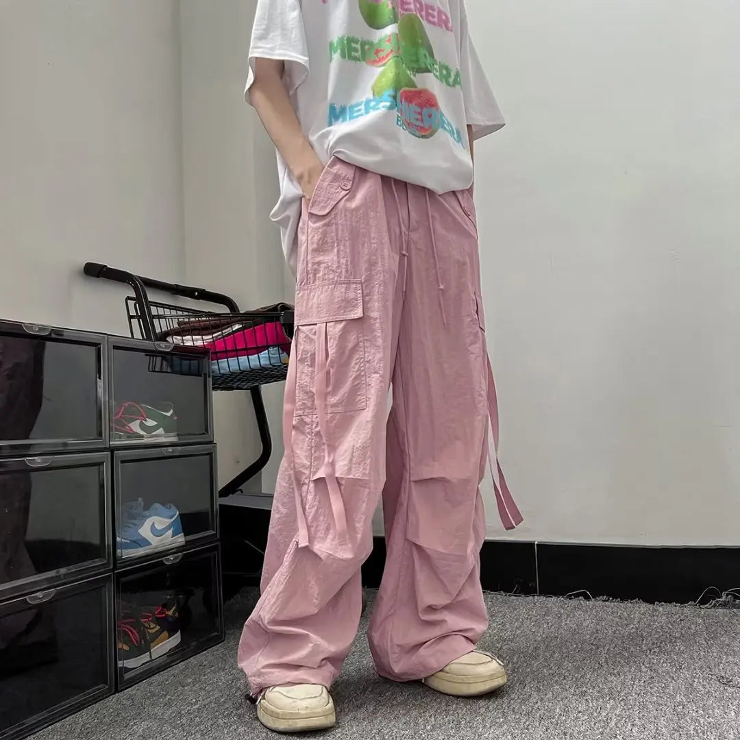 HEARUJOY  -  Black Cargo Pants for Men Overalls Cargo Trousers Male Pink Autumn Loose Casual Streetwear Hip Hop Pocket Oversize Straight