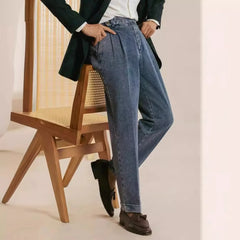 HEARUJOY  -  Fashion Spring Autumn Men Naples Jeans Pants British Styles Waist Buckle Vintage Trousers Business Gentleman Casual Denim Pants