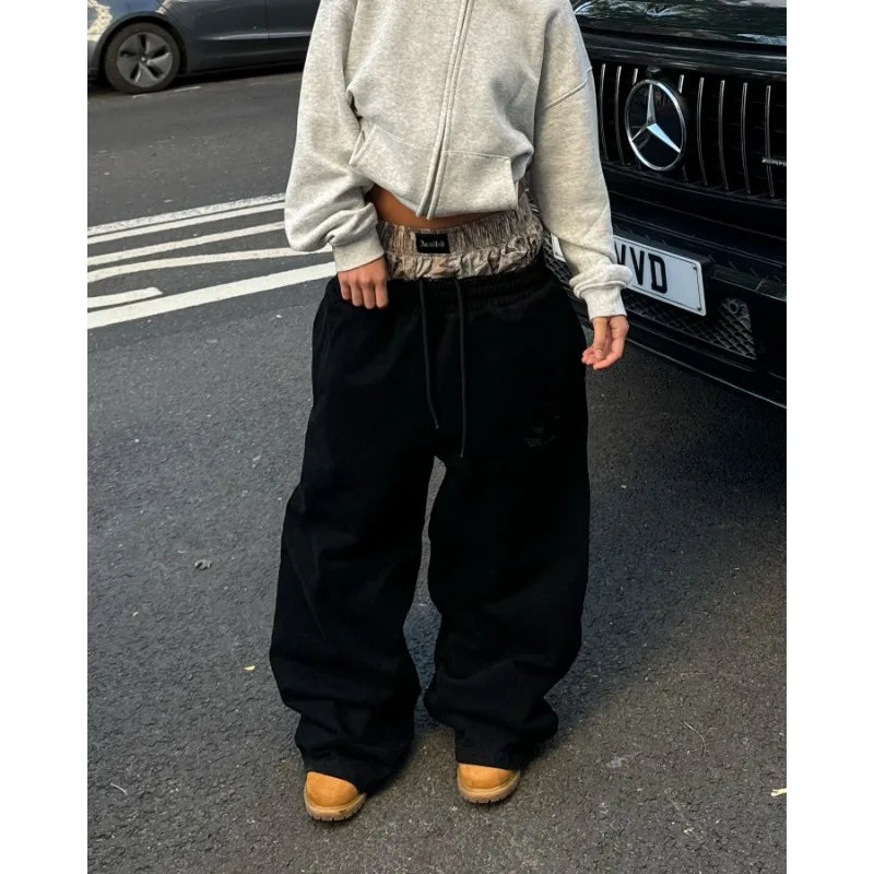 Hearujoy Harajuku Solid Color Casual Versatile Elastic Waist Wide Leg Pants Women y2k Street Hip Hop Aesthetic Versatile Casual sweatpant