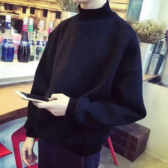 Hearujoy 2024 Autumn And Winter Mens New Fleece Thickened Long-Sleeved Bottoming Shirt Solid Color High Collar Loose Sweater Men