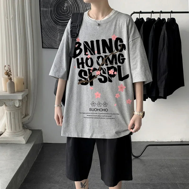 HEARUJOY  -  Men's CottonT-shirt Letters Mens Summer T Shirts White Fashion 5XL Oversized Tee Shirts Casual Tshirt for Man