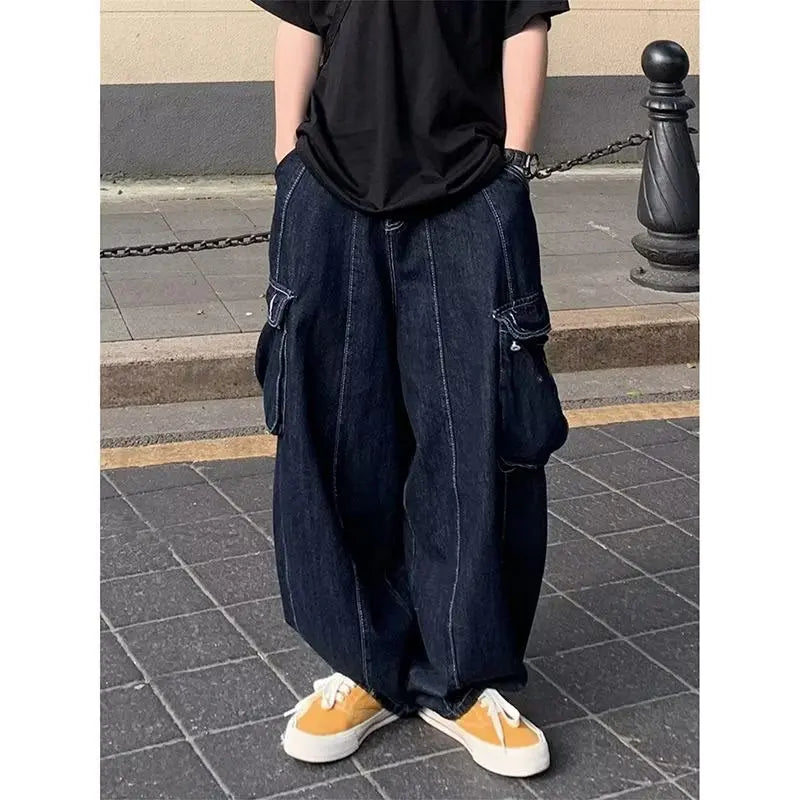 Hearujoy Baggy Cargo Jeans big pocket Trousers Male Denim Pants Wide Leg Pant women's Jeans Loose Casual Streetwear Hip Hop Harajuku