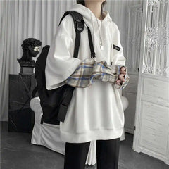 Hearujoy Fake Two Piece Plaid Patchwork Black White Oversize Harajuku Korean Fashion Casual Hoodie Long Sleeve Autumn Men Sweatshirt