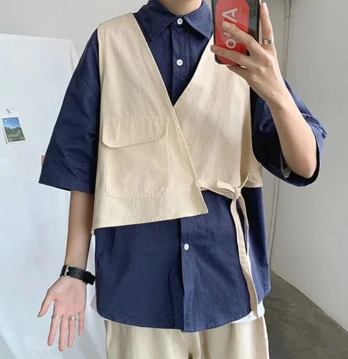 HEARUJOY  -  Man Shirt Half Sleeve with Pocket Shirts for Men Blue Casual Korean Style Vintage Silk Fashion 2025 Cotton Slim Fit Elegant Sale