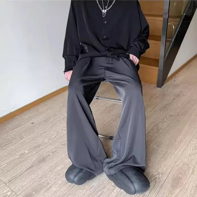 HEARUJOY  -  Black Mens Suit Pants Summer American High Street Wide Leg Pants Trend Casual Comfortable Office Attire Fashion Pantalettes