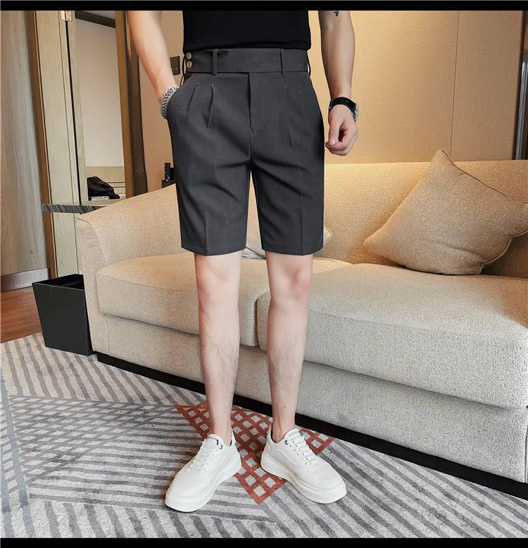 HEARUJOY  -  New Men Summer Slim-fit British Style Suit Shorts Light Luxury Business Straight-leg Shorts Leisure Button-down Half-pants M-3XL