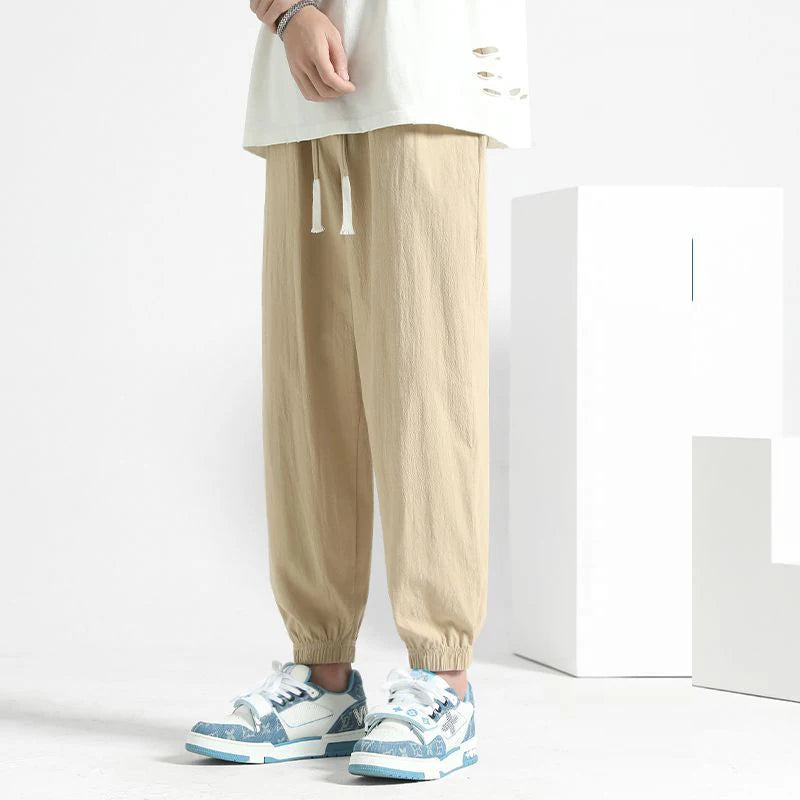 HEARUJOY  -  Men Trendy Simple Streetwear Y2K Pockets Thin Harem Pants Summer Casual Solid Loose Comfortable Breathable Sweatpants Pantalones