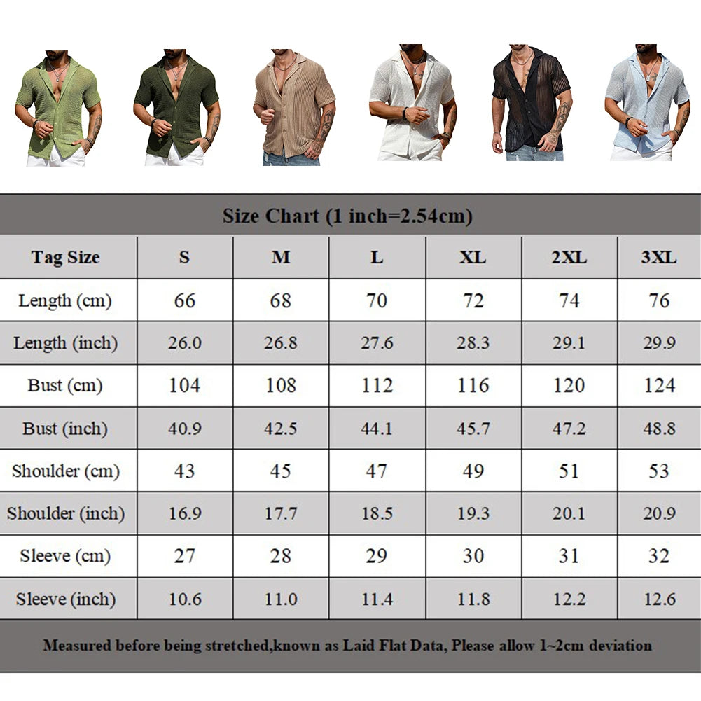HEARUJOY  -  Top Men\'s Shirt Men's Shirt Fashion Streetwear Tops Hollow Out Knitted Men Sexy Beach Shirts Breathable Hot New