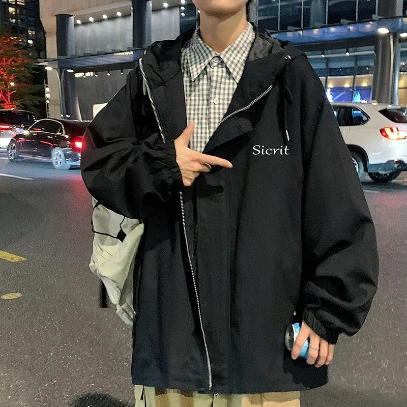 HEARUJOY  -  Men's Oversized Jackets Cotton With Hat Man Letter Print Coat Casual Wear Autumn 5XL Safari Style Jacket For Men Outerwear