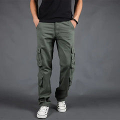 HEARUJOY  -  Outdoor Work Pants Men Loose Straight Autumn Multi-pocket Trousers Pure Cotton Water Washing Casual Fashion Trendy Pants