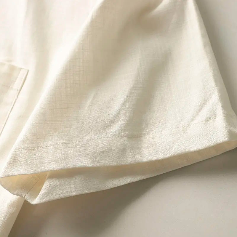 HEARUJOY  -  Japanese Linen Tops Summer Korean Style Men's Embroidered Loose Casual Cuban Collar Short-sleeved Shirt Aesthetic Academy Chic