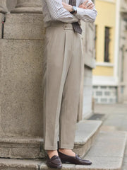 HEARUJOY  -  Stylish Mens Slim Fit Suit Pants 2025 Fall Fashion Solid Color Pleated Straight Trousers For Men Outdoor Casual High Waist Pants