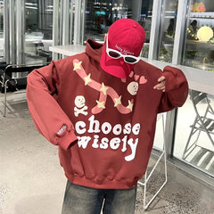 Hearujoy Bat digital foam letter print hoodie sweatshirt retro fashion y2k loose street thickened trendy casual sports hooded sweatshirt