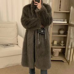 Hearujoy Imitation Fox Fur Coat For Men 2024 New Autumn Winter Warm Thickened Long Fashion Elegant Solid Simple Loose Stand-Up Coat