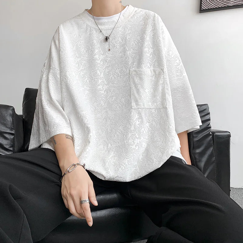 Hearujoy Men Oversized Streetwear T Shirts Women 2024 Jacquard Design Summer Mens Fashions Harajuku T-Shirt Male Vintage Tees Female