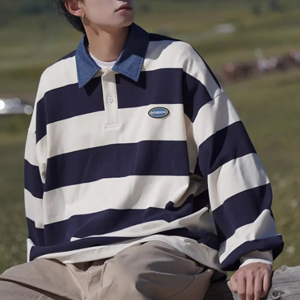 HEARUJOY  -  Fashion Retro Casual Sweatshirt Fashion Long Sleeve Casual 2XL Men Striped Sweatshirt Comfortable Fit Fashion Vintage Design