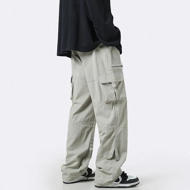 Hearujoy Cargo Pants Men Zipper Oversize Wide Leg Trousers Male Streetwear Hip Hop Casual Korean Japanese Pocket Safari Style