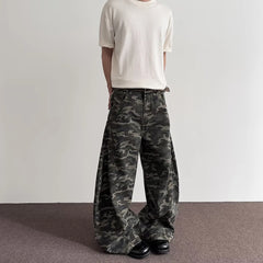 HEARUJOY  -  Men's Camouflage Straight Denim Trousers American Fashion Trend High Street Loose Casual Breathable Niche Summer Men's Bottoms