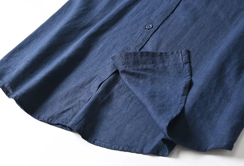 HEARUJOY  -  Men's Summer Cotton Linen Shirt Solid Color Skin Friendly Breathable Short Sleeve Lapel Shirts With Chest Pocket