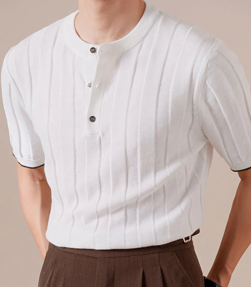 HEARUJOY  -  Cotton Linen Blend Italian Henley Collar Short Sleeve Polo Shirt Men Social Club Outfits Summer Top Thin T-Shirt Tee Shirt Homme