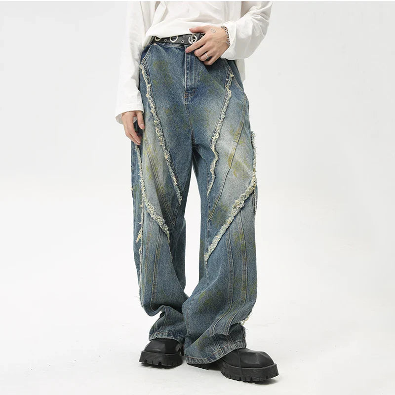 Hearujoy Fashion Summer New Men's Straight Denim Pants Korean Style Loose Pockets Zippers Male Casual Wide Leg Trousers 2024 9C6092