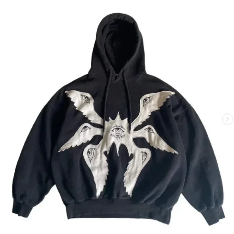 Hearujoy Y2K Gothic Embroidery Pattern Zip Up Hoodie American Vintage Sweatshirt Men’s Street Hip Hop Harajuku Punk Trend Loose Pullover