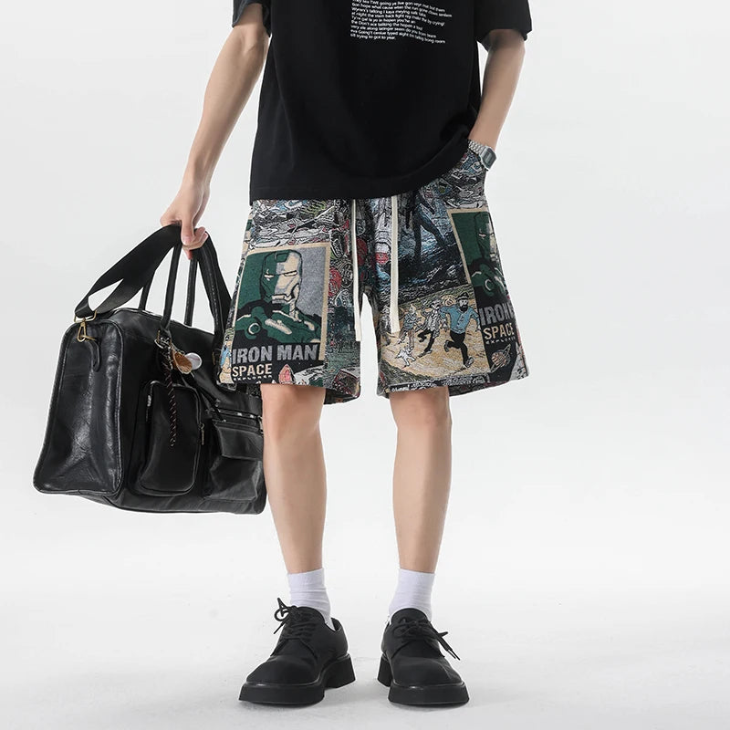 HEARUJOY  -  Summer Men Shorts Harajuku Casual Print Short Pants Beach Shorts patchwork Print Sports shorts Five Points Shorts