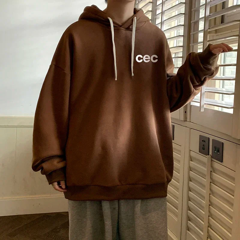 HEARUJOY  -  Men's Oversized Hoodie Off White 5XL Letter Print Hoodies with Hat Over size for Men Man Hoody Casual Wear Male Sweatshirt