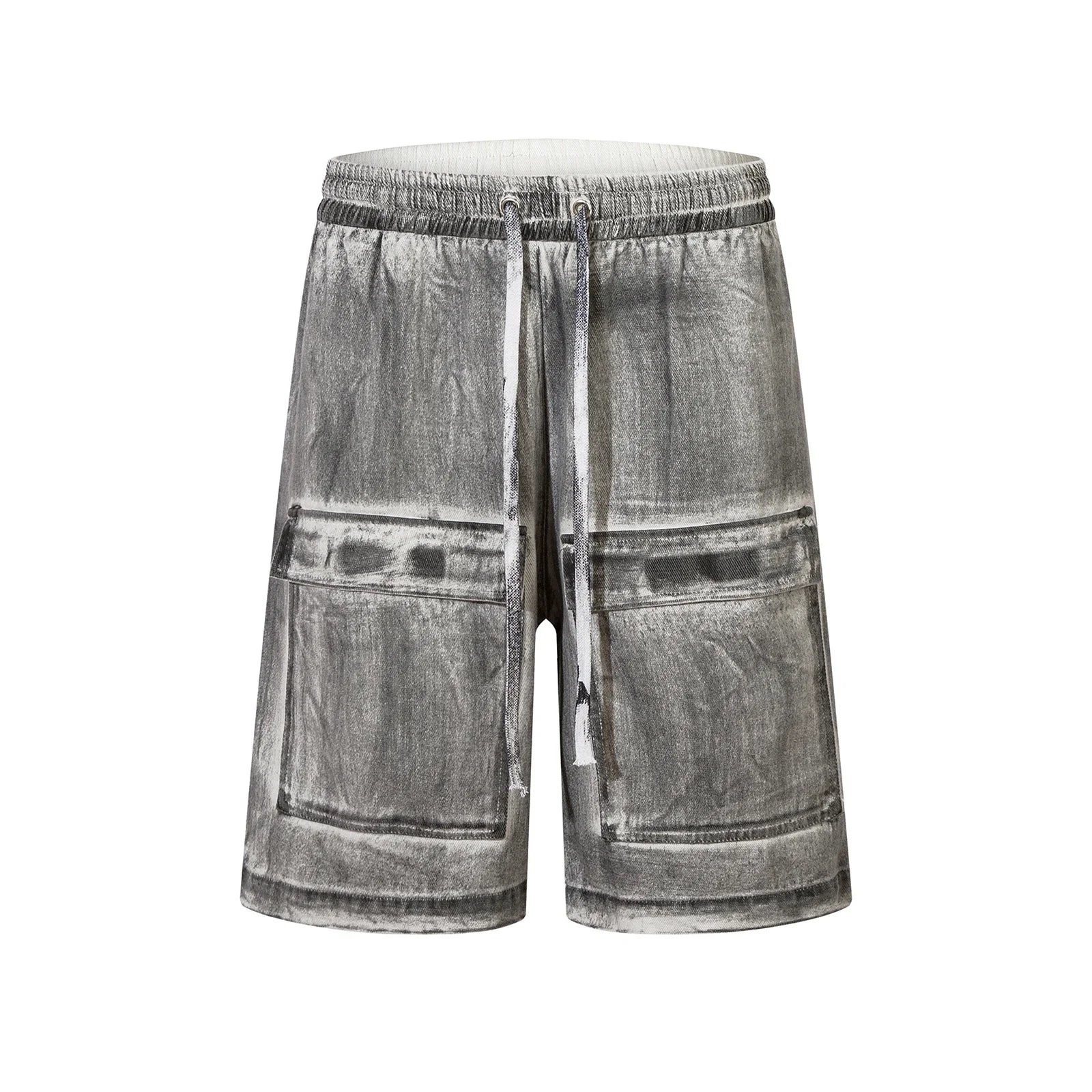 Hearujoy High Street Front Pockets Graffiti Painted Drawstring Cargo Shorts for Men and Women Straight Baggy Casual Five Point Pants