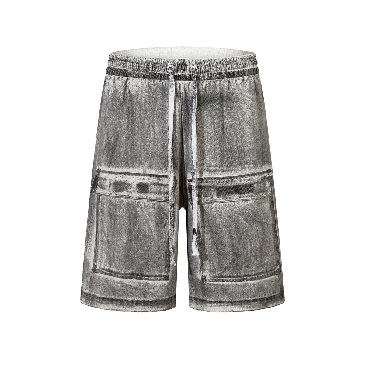 Hearujoy High Street Front Pockets Graffiti Painted Drawstring Cargo Shorts for Men and Women Straight Baggy Casual Five Point Pants