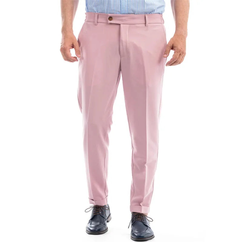 HEARUJOY  -  Fashion Suit Pants Pants For Men Business Casual Mid Waist Button Straight Trousers Spring Summer Hanging Breathable Pant