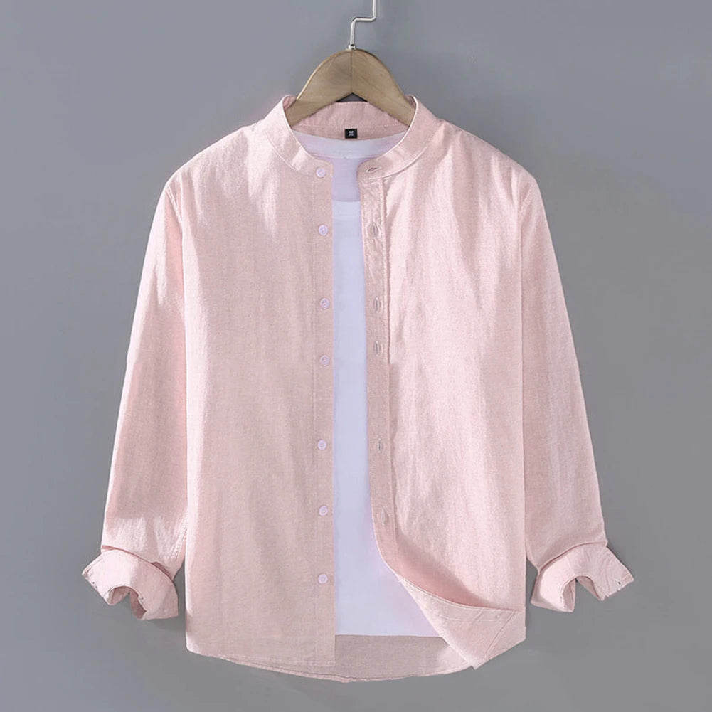 HEARUJOY  -  High Quality Hot Sale Comfortable Holiday Vacation Daily Men Shirt Tops Stand Collar Summer Autumn Long Sleeve