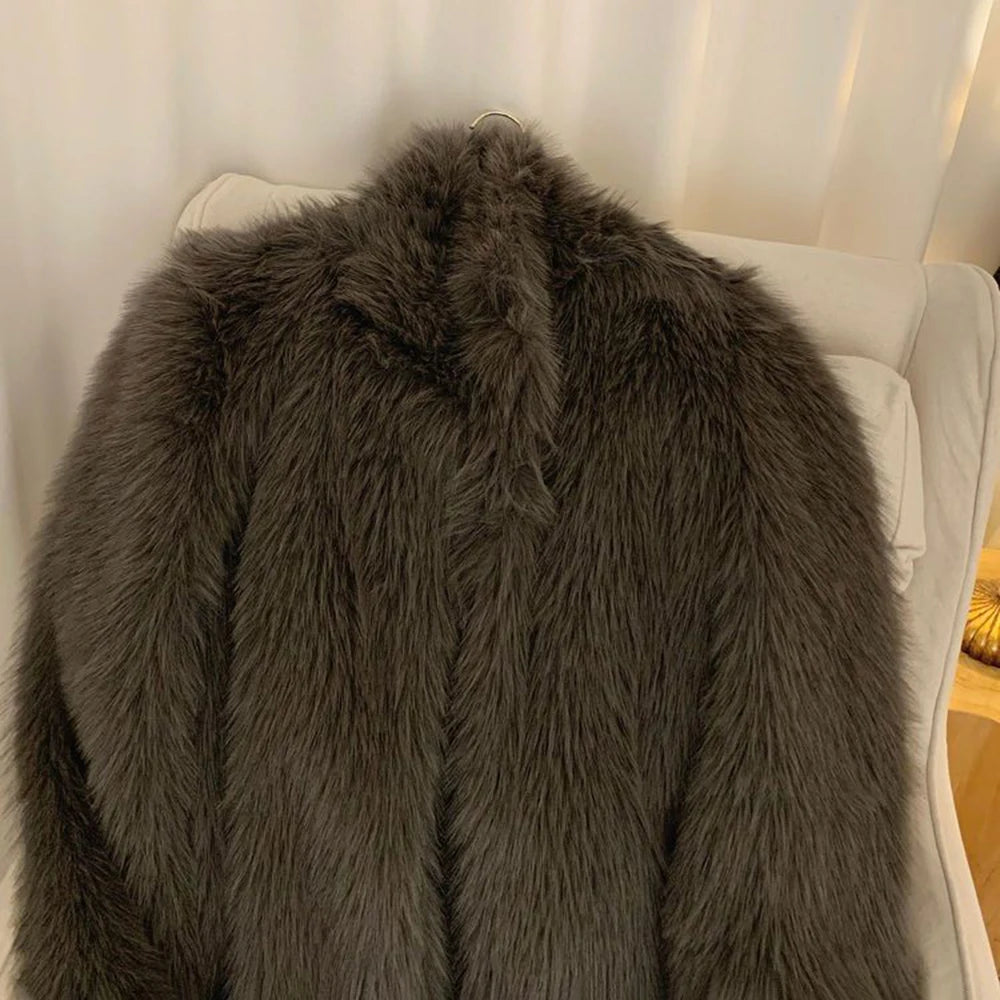 Hearujoy Imitation Fox Fur Coat For Men 2024 New Autumn Winter Warm Thickened Long Fashion Elegant Solid Simple Loose Stand-Up Coat