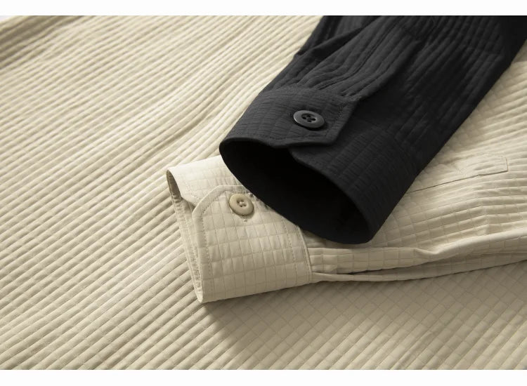 HEARUJOY  -  Mens Casual Waffle Shirts Long Sleeve Button Down Autumn Sold Color Loose Fit Shirts Jacket