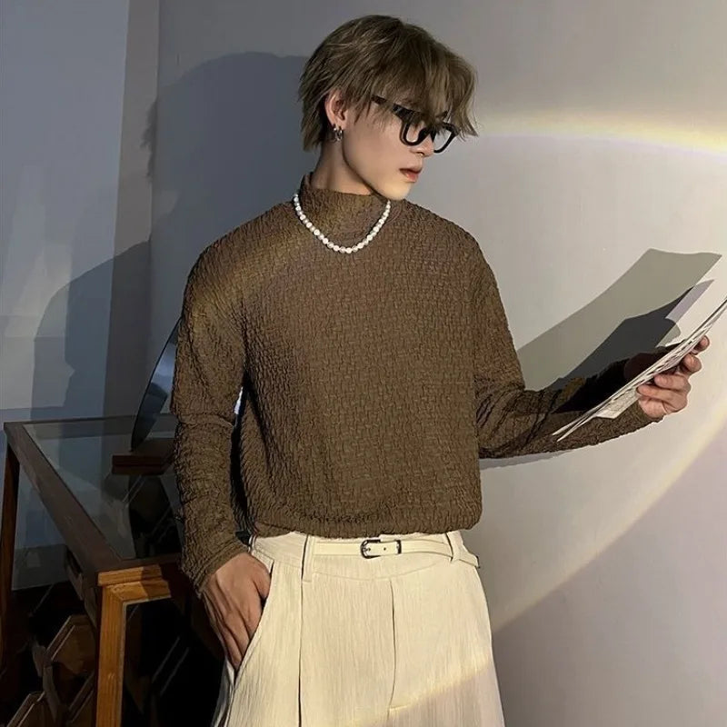 HEARUJOY  -  Unicolor Men's T-shirts Japan One Piece Designer Quotes Emo Size Plain Sweatshirt Bulk Aesthetic Spring Turtleneck Male Pullover
