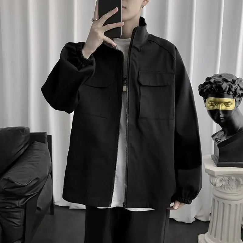 HEARUJOY  -  Work Jacket Men's Spring Autumn Korean Trendy Handsome Tops Ins Brand Loose Stand Collar Jacket