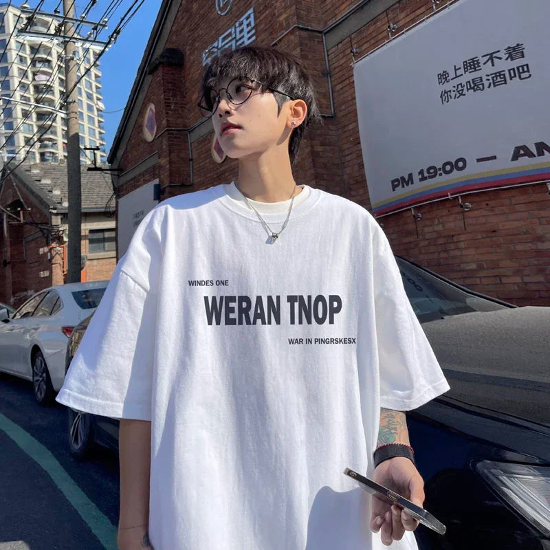 HEARUJOY  -  T Shirt Oversized Cotton For Men White Men's Letter Print T-shirts Men Casual Wear Summer Tee Shirts 5XL Big Size Clothing