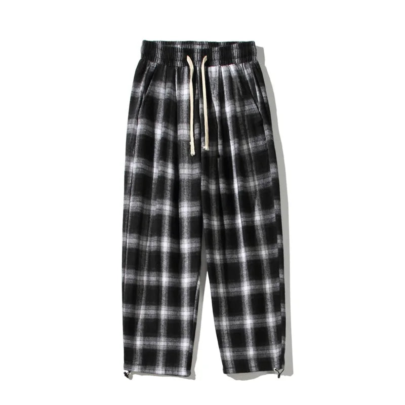 Hearujoy Plaid Pants Men Fashion Retro Color Contrast Casual Pants Men Streetwear Loose Hip-hop Straight Pants Mens Trousers M-3XL