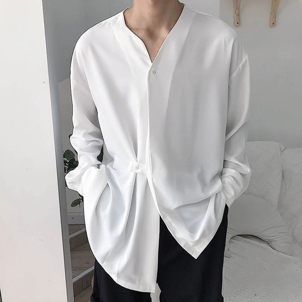 Hearujoy Mesh Shirt Apparel Short Bulk Shirts For Men Male Autumn Casual Loose Lrregular Shirt Collarless Long Sleeve Shirt Sleeve Shirt