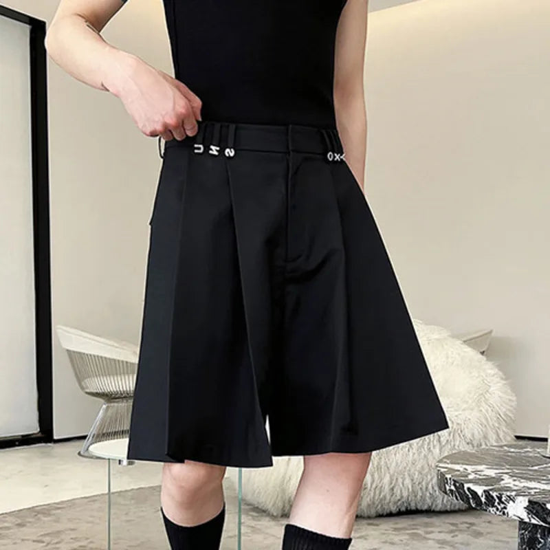 Hearujoy Summer Men's Suit Shorts New Stylish Pleated Korean Style Letter Decoration Loose Fold Short Pants Men Clothing 9C553