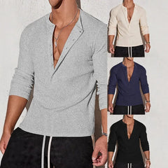 HEARUJOY  -  Men's Waffle Henley 5 Buttons Stylish Long&Short Sleeve T-Shirt Casual Slim Fit Tee